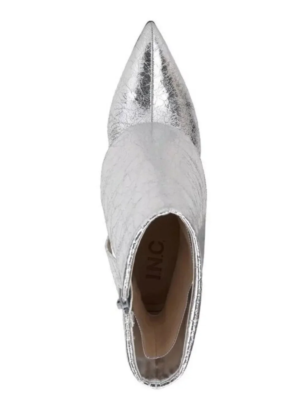 New INC Women’s Sabeel Bootie Silver Crinkle Leather Fold-Over Cuff 8.5M - Picture 3 of 5